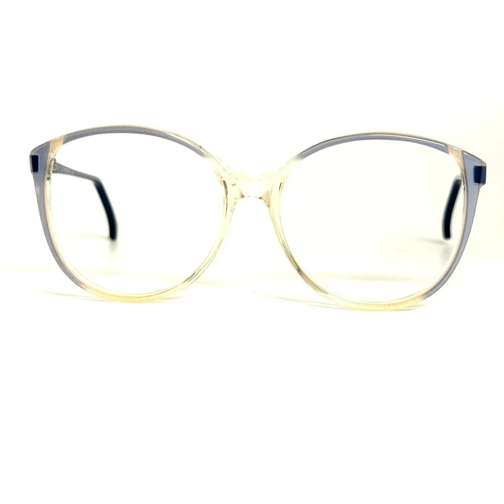 Vintage SRO Heidi BL Eyeglass Frames Champagne Navy Blue Round Cat Eye USA 140